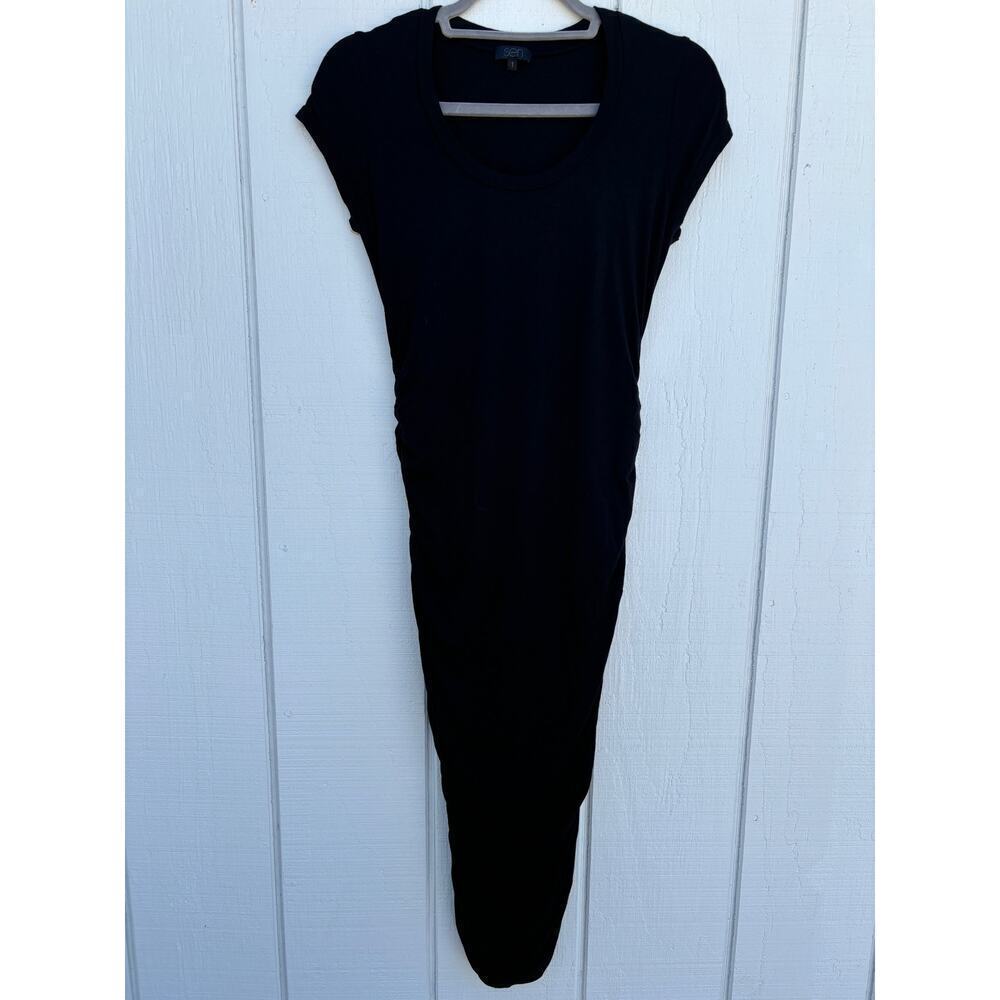 Sen Midi Dress,‎ Cap Sleeves, Side Rouche, Micromodal Fabric, Size 1